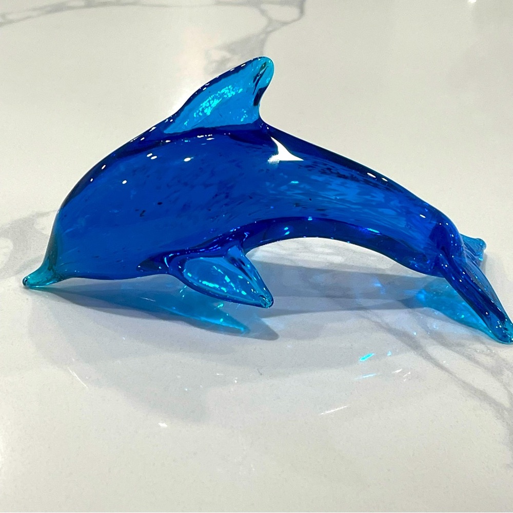 Murano style blown art glass dolphin figurine paperweight 6 inch